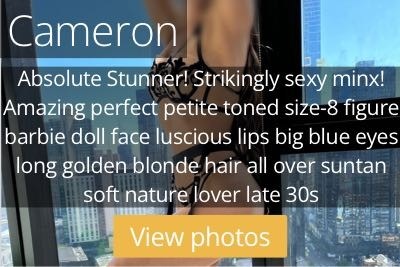 Cameron. Absolute Stunner! Strikingly sexy minx! Amazing perfect petite toned size-8 figure barbie doll face luscious lips big blue eyes long golden blonde hair all over suntan soft nature lover late 30s