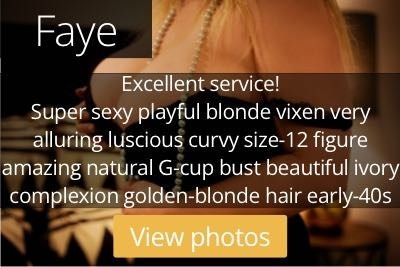 Faye. Excellent service! Super sexy playful blonde vixen very alluring luscious curvy size-12 figure amazing natural G-cup bust beautiful ivory complexion golden-blonde hair early-40s